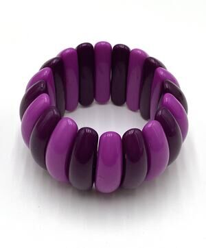 Bracelet Purple Dark Violet Curved Design Plastic Stretch 6.5”